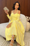 Yellow Pearl Embellished Off Shoulder Midi Dress 