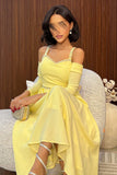 Yellow Pearl Embellished Off Shoulder Midi Dress 