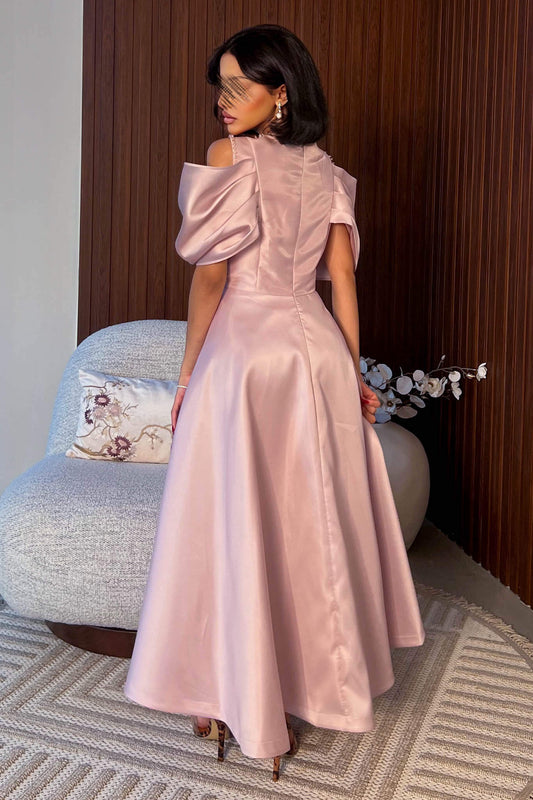 Pink Off Shoulder Midi Dress 