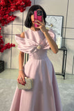 Pink Off Shoulder Midi Dress 