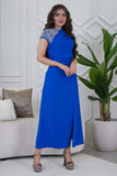 Blue Crystal Embellished Crepe Maxi Dress 