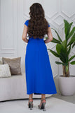 Blue Crystal Embellished Crepe Maxi Dress 