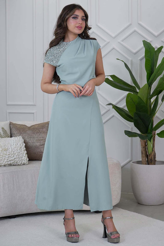 Tiffany Crystal Embellished Crepe Maxi Dress 