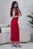 Red Crystal Embellished Crepe Maxi Dress 