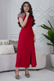 Red Crystal Embellished Crepe Maxi Dress 