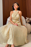 Gold Pleated Maxi Dress 