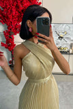 Gold Pleated Maxi Dress 