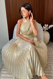 Gold Pleated Maxi Dress 