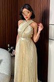 Gold Pleated Maxi Dress 