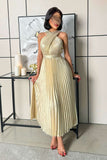 Gold Pleated Maxi Dress 