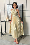 Gold Pleated Maxi Dress 