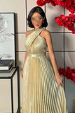 Gold Pleated Maxi Dress 