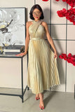 Gold Pleated Maxi Dress 