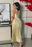 Gold Pleated Maxi Dress 