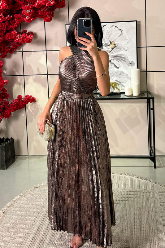 Brown Bell Sleeve Maxi Dress 