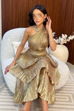 Gold Layered Pleated Maxi Dress 