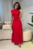 Red High Neck Maxi Dress 