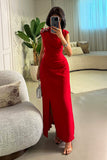 Red High Neck Maxi Dress 