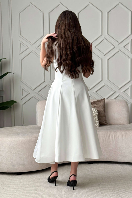 White tulle pleated midi dress 