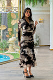 Abstract print dress with side ruching 