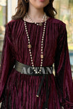 Velvet pleated dress with wrap belt 