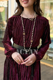 Velvet pleated dress with wrap belt 