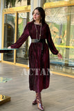 Velvet pleated dress with wrap belt 