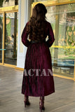 Velvet pleated dress with wrap belt 