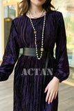 Velvet pleated dress with wrap belt 