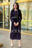 Velvet pleated dress with wrap belt 