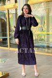 Velvet pleated dress with wrap belt 