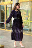 Velvet pleated dress with wrap belt 