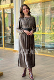 Velvet pleated dress with wrap belt 