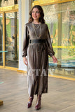 Velvet pleated dress with wrap belt 