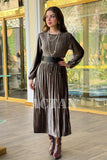 Velvet pleated dress with wrap belt 