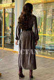 Velvet pleated dress with wrap belt 