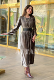 Velvet pleated dress with wrap belt 