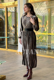 Velvet pleated dress with wrap belt 