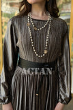 Velvet pleated dress with wrap belt 