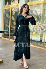 Velvet dress with front slit 