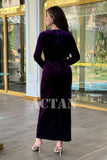 Crystal Embellished Velvet Draped Maxi Dress 