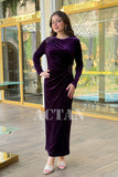 Crystal Embellished Velvet Draped Maxi Dress 