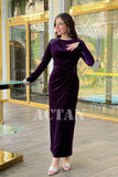 Crystal Embellished Velvet Draped Maxi Dress 