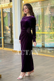 Crystal Embellished Velvet Draped Maxi Dress 