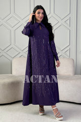 Maxi dress with collar and folded cuffs 