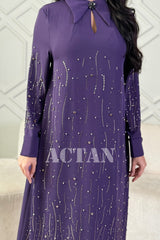 Maxi dress with collar and folded cuffs 
