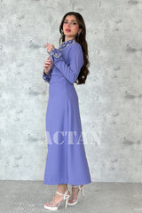 Crystal embellished collar and cuff midi dress 