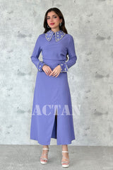 Crystal embellished collar and cuff midi dress 