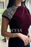 Velvet draped dress with crystals on the shoulder 