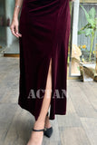 Velvet draped dress with crystals on the shoulder 